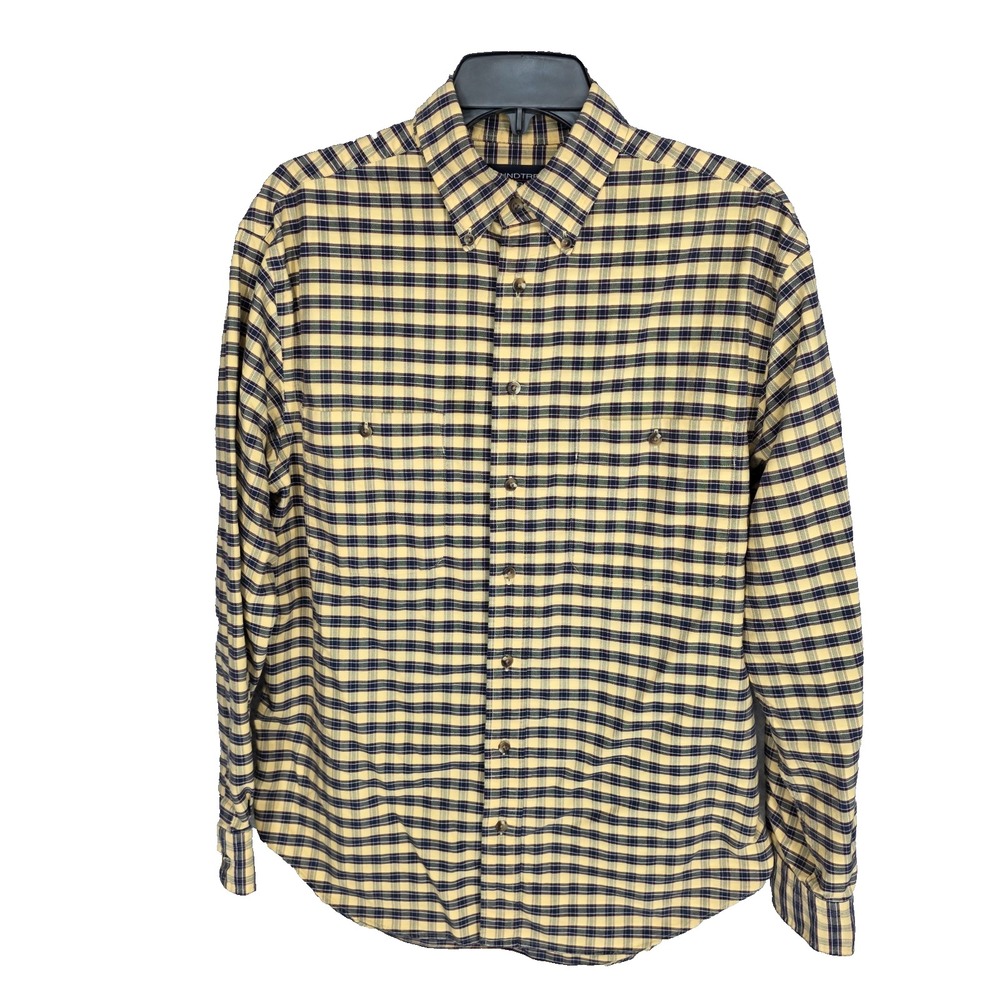 Roundtree & Yorke Oxford Shirt Mens Medium Plaid Button Up Long Sleeve Preppy